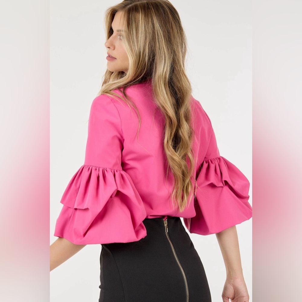 NWT BOUTIQUE LORETTA PUFF SLEEVE POPLIN BLOUSE - Picture 2 of 4